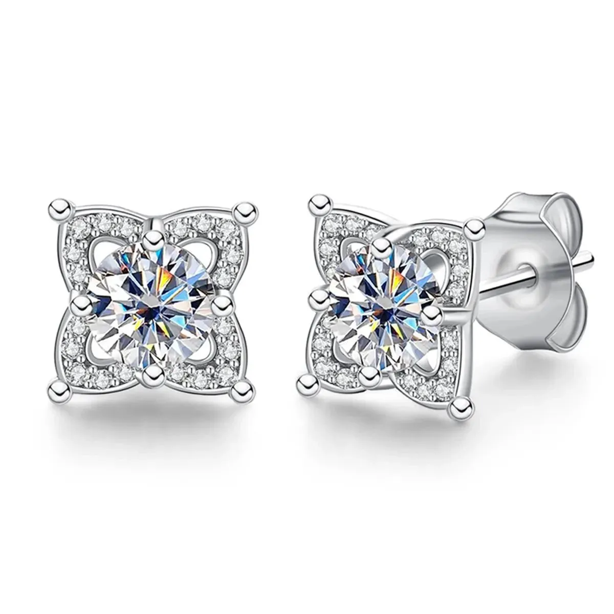 0.5 Ct Round Diamond Flower Stud Earrings
