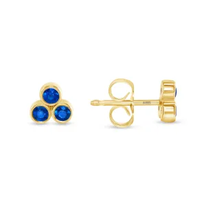 14K Gold Trio Blue Sapphire Stud Earrings