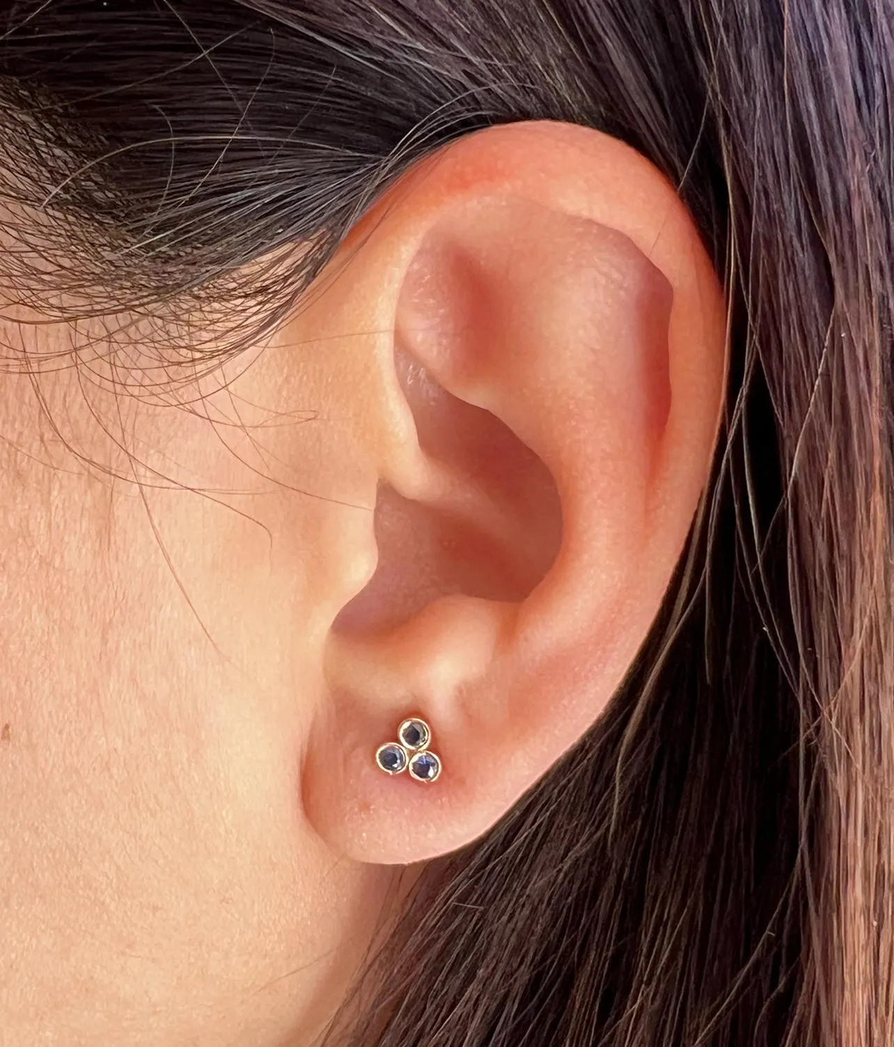 14K Gold Trio Blue Sapphire Stud Earrings