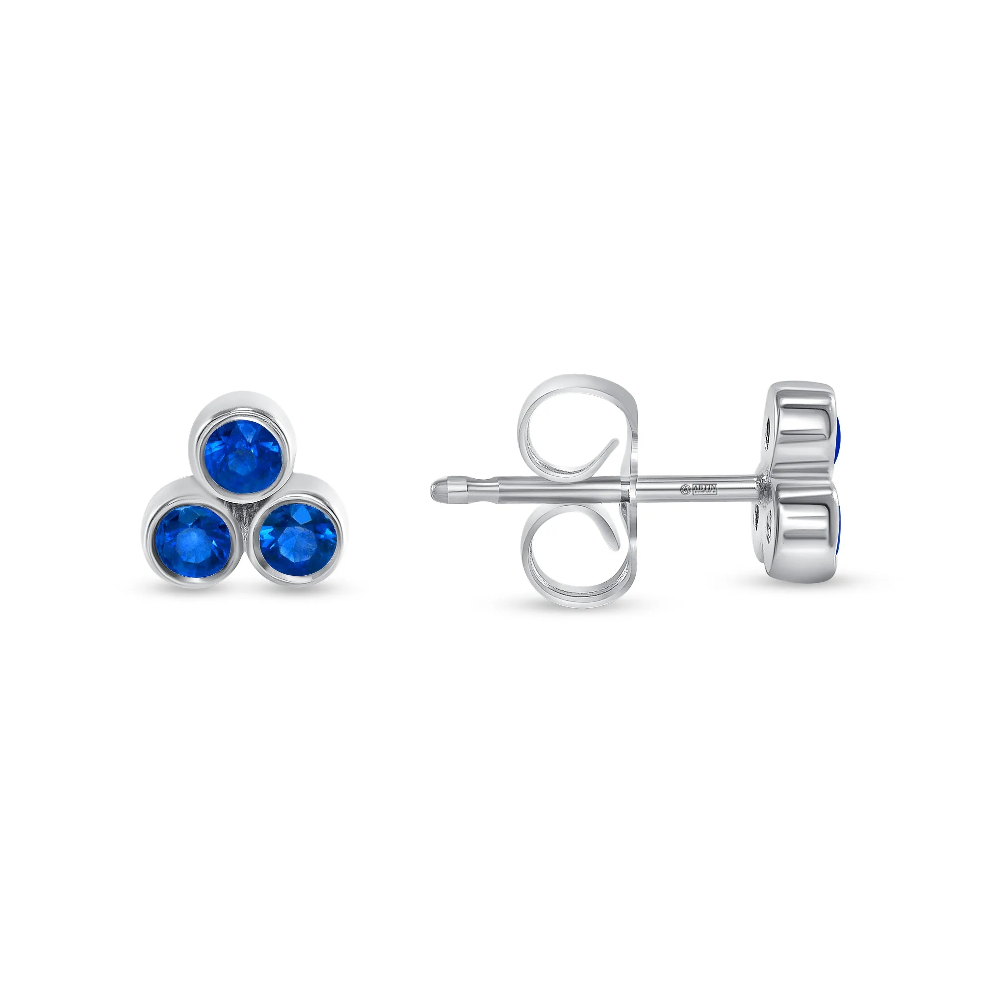 14K Gold Trio Blue Sapphire Stud Earrings