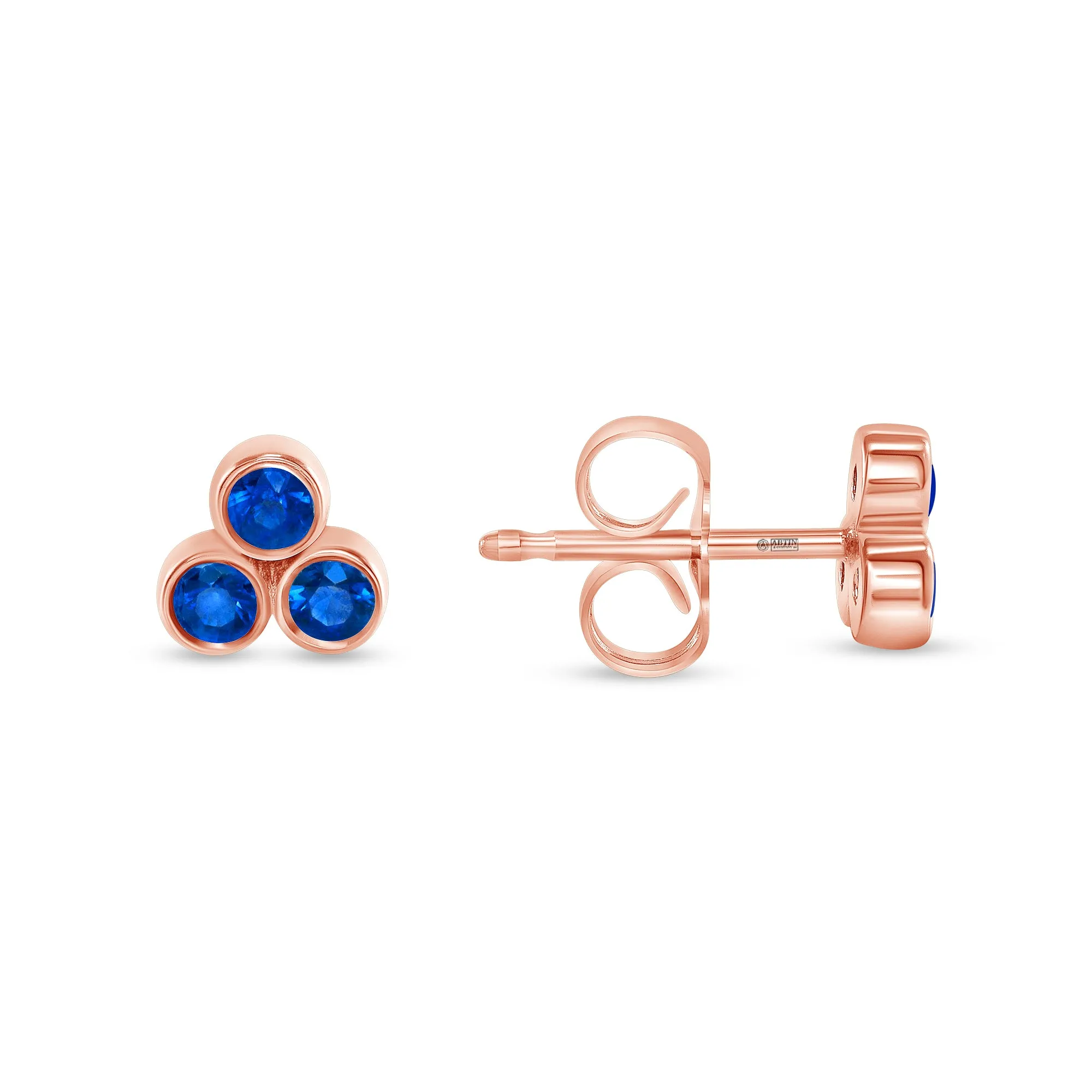 14K Gold Trio Blue Sapphire Stud Earrings
