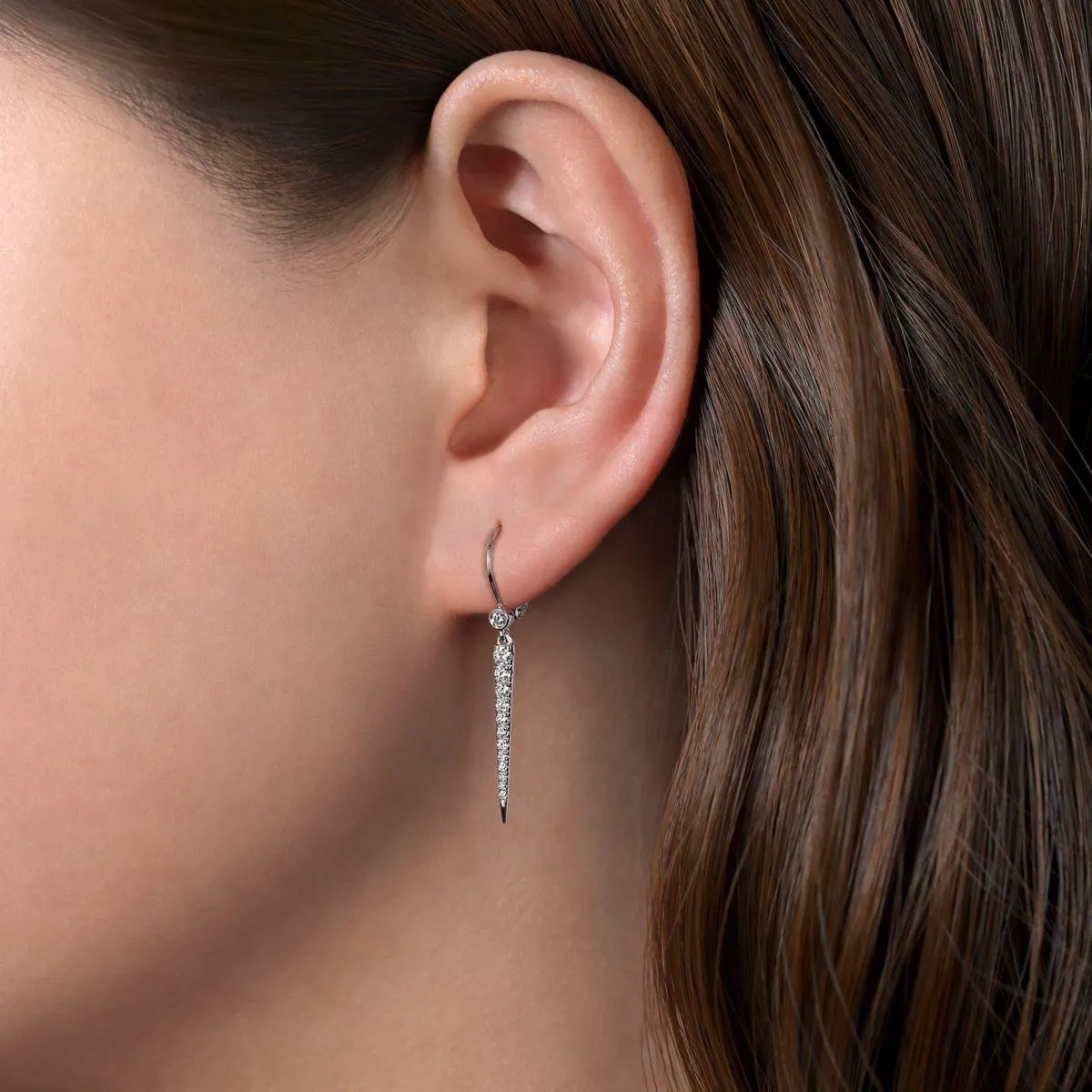 14K White Gold Peek A Boo Spike Diamond Earrings