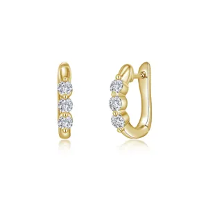 1.5 CTW 3-Stone Huggie Gold Hoop Earrings
