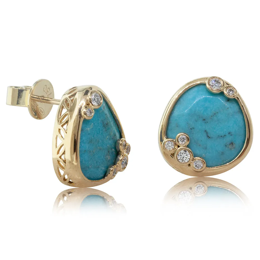 18ct Yellow Gold 7.53ct Turquoise & Diamond Earrings