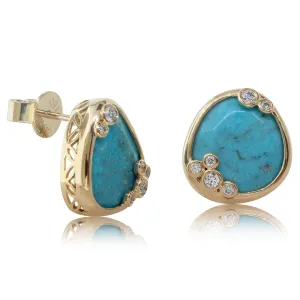 18ct Yellow Gold 7.53ct Turquoise & Diamond Earrings