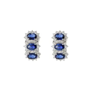 18KT White Gold Ceylon Blue Sapphire And Diamond Huggie Earrings