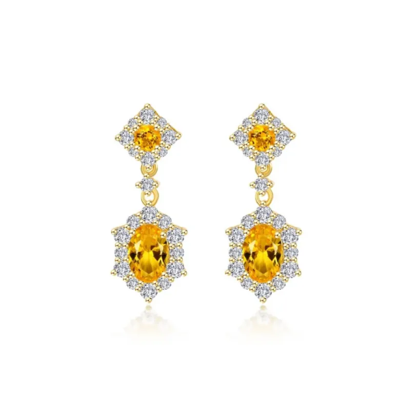 2.7 CTW Citrine Oval Halo STUDS Earrings