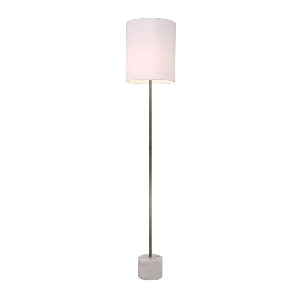 Adeline Modern Marble and Iron Floor Lamp - Antique Brass, Velvet White Shade, 155cm High, PL0040
