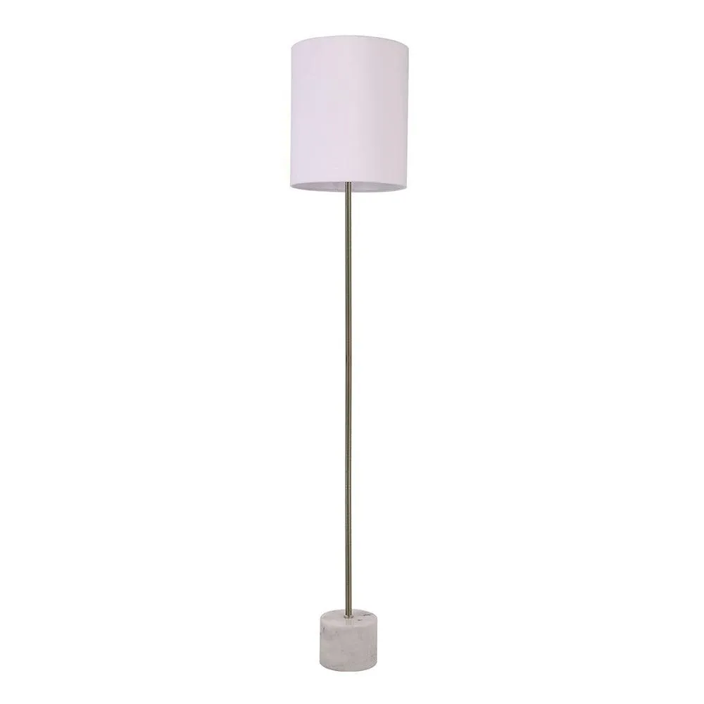 Adeline Modern Marble and Iron Floor Lamp - Antique Brass, Velvet White Shade, 155cm High, PL0040