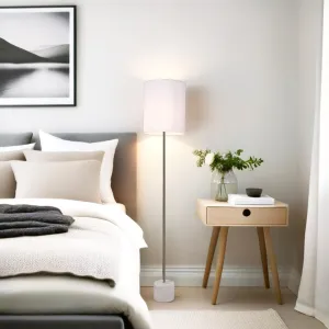 Adeline Modern Marble and Iron Floor Lamp - Antique Brass, Velvet White Shade, 155cm High, PL0040