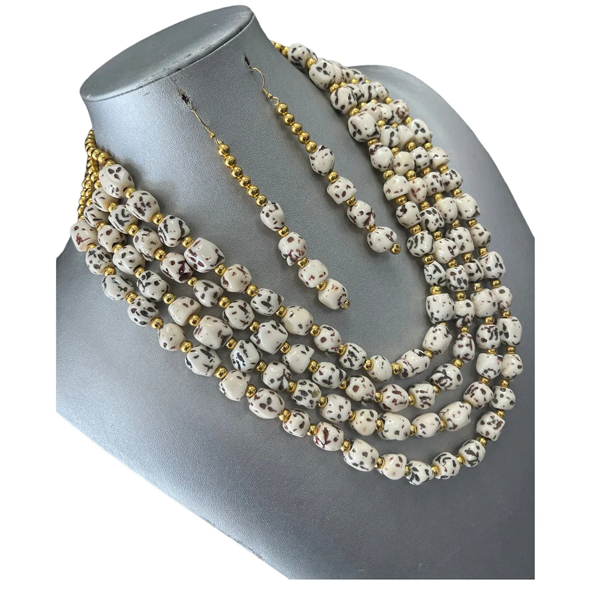 African Beaded Necklace with Gold Accent -- Full Set