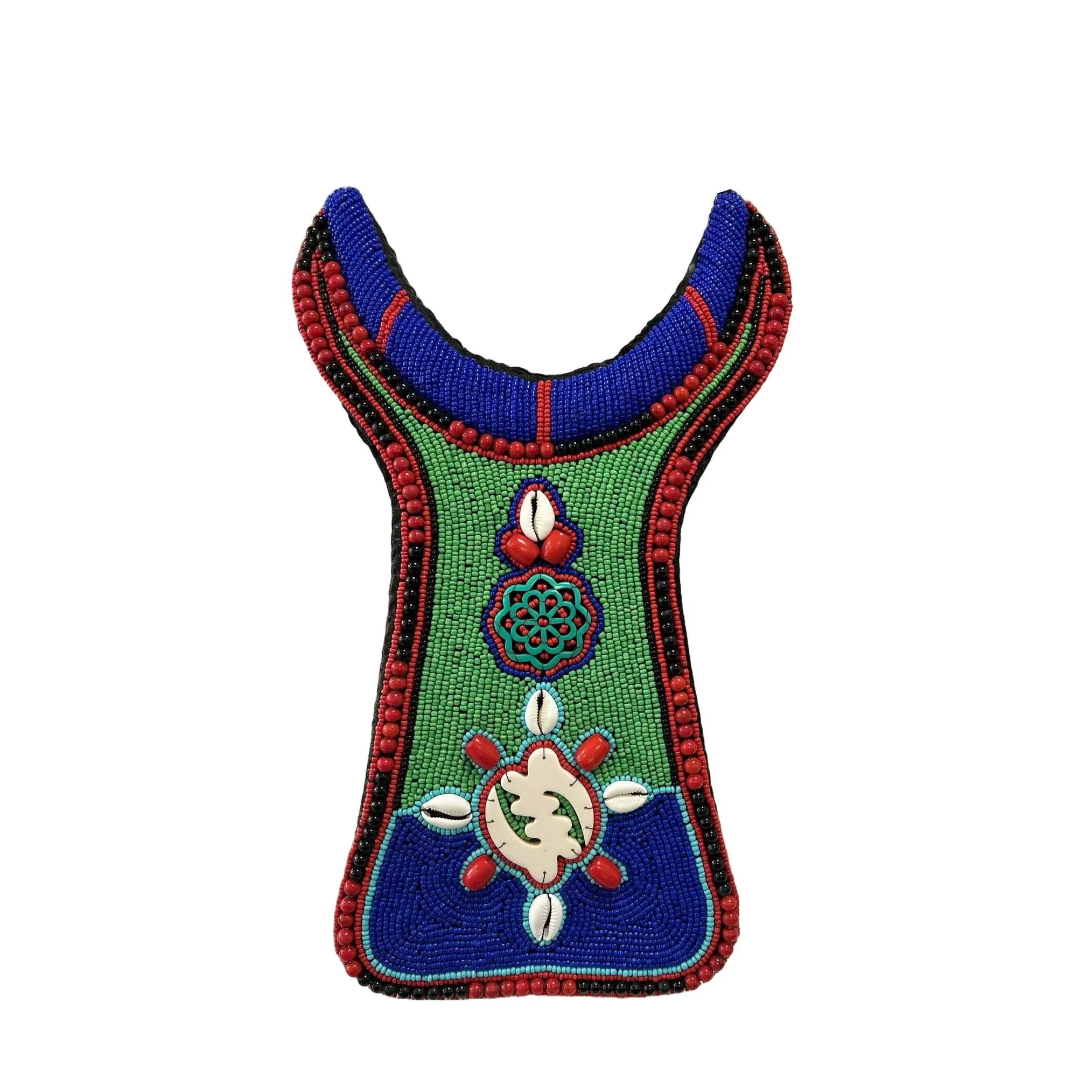 African Long Beaded Necklace with Cowrie Shells