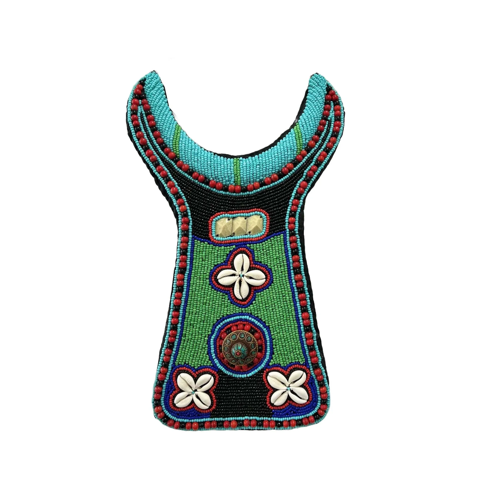 African Long Beaded Necklace with Cowrie Shells