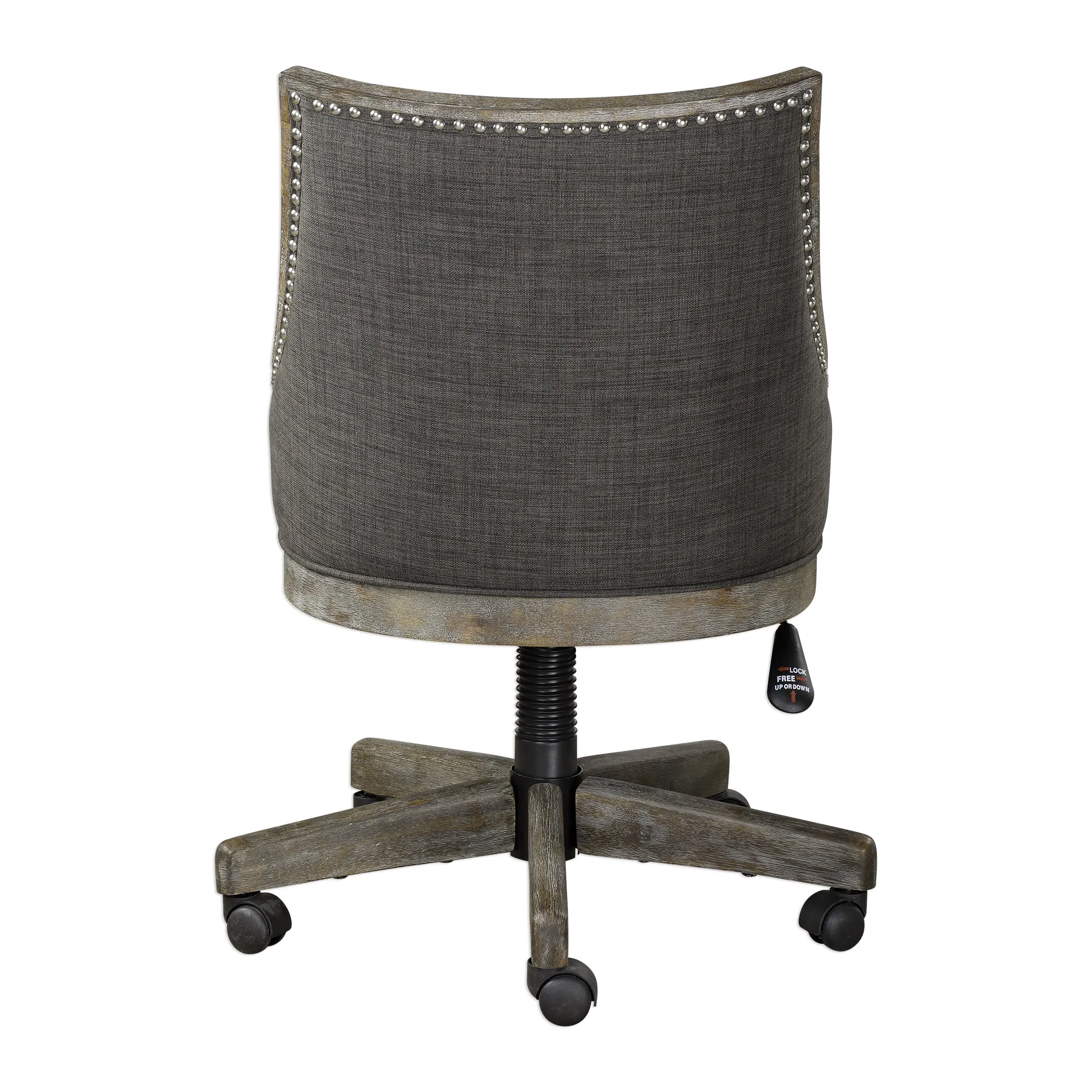 Aidrian Charcoal Gray Linen Desk Chair with Polished Nickel Accents – Adjustable Height & Stylish Design