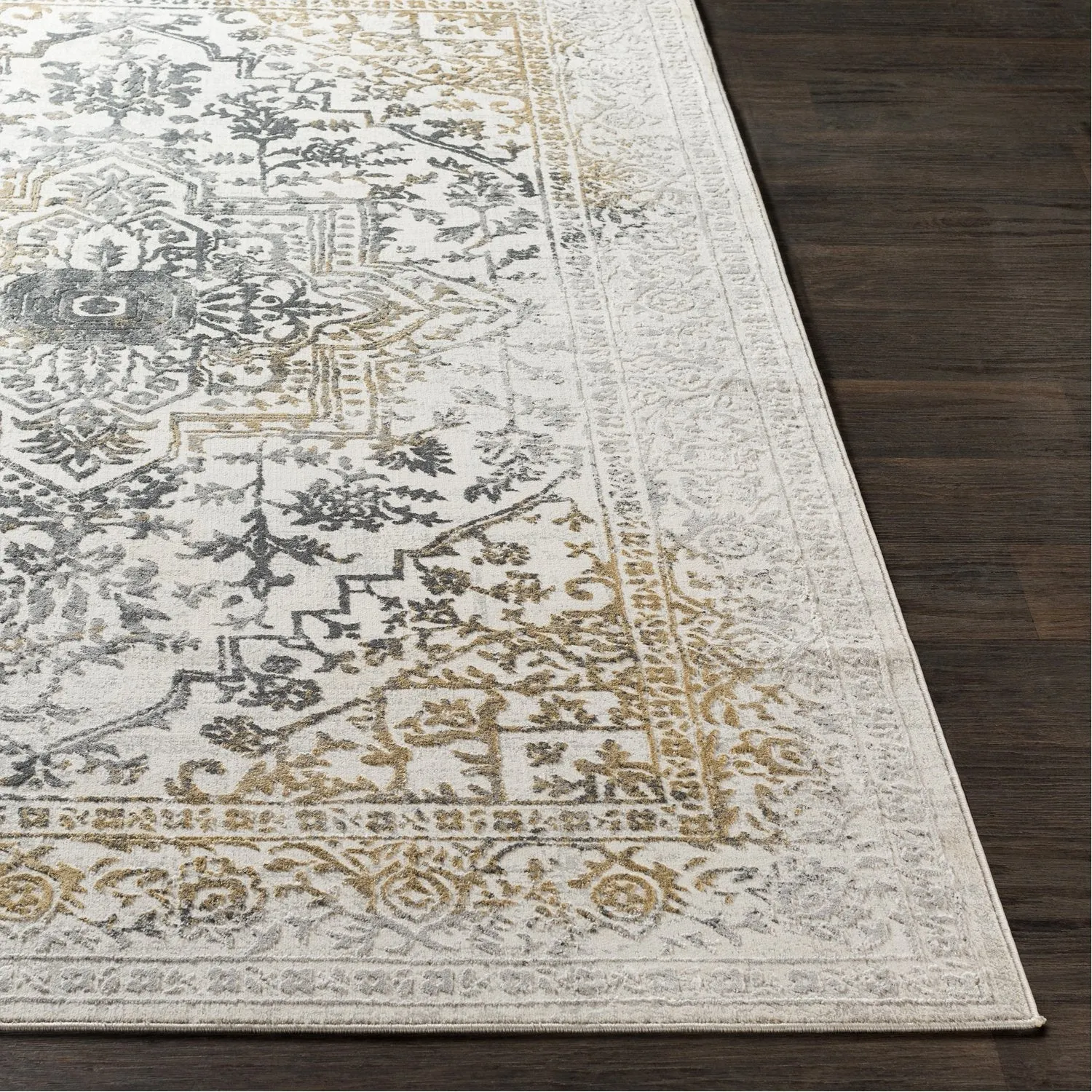 Aisha Rug in Charcoal, Medium Gray, Mustard, Light Gray