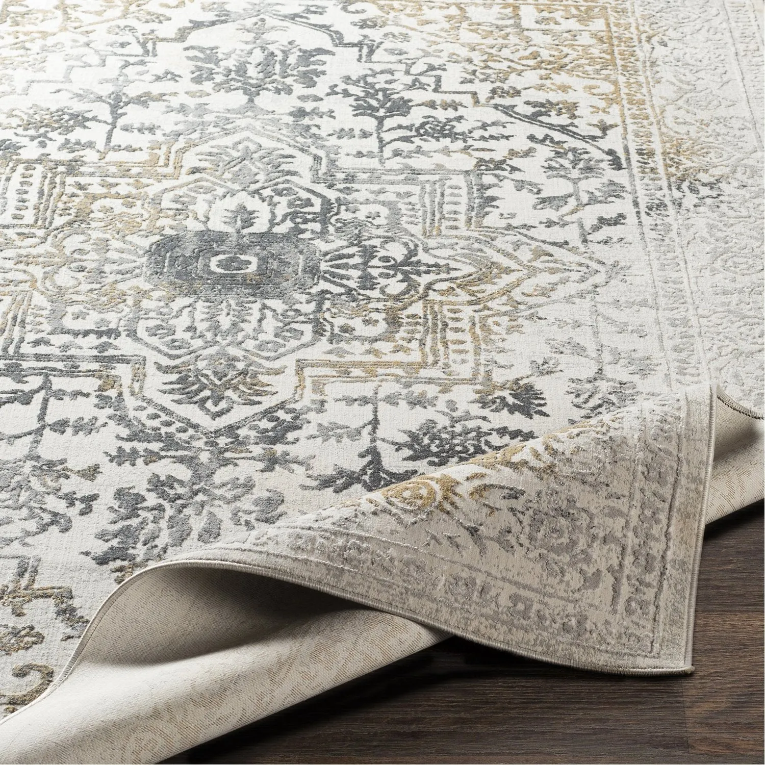 Aisha Rug in Charcoal, Medium Gray, Mustard, Light Gray
