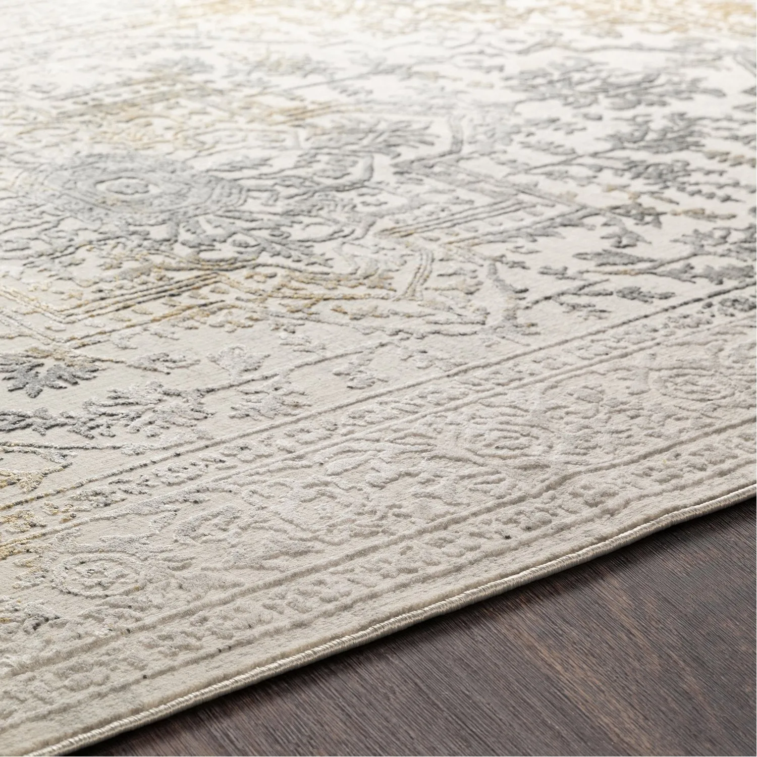 Aisha Rug in Charcoal, Medium Gray, Mustard, Light Gray