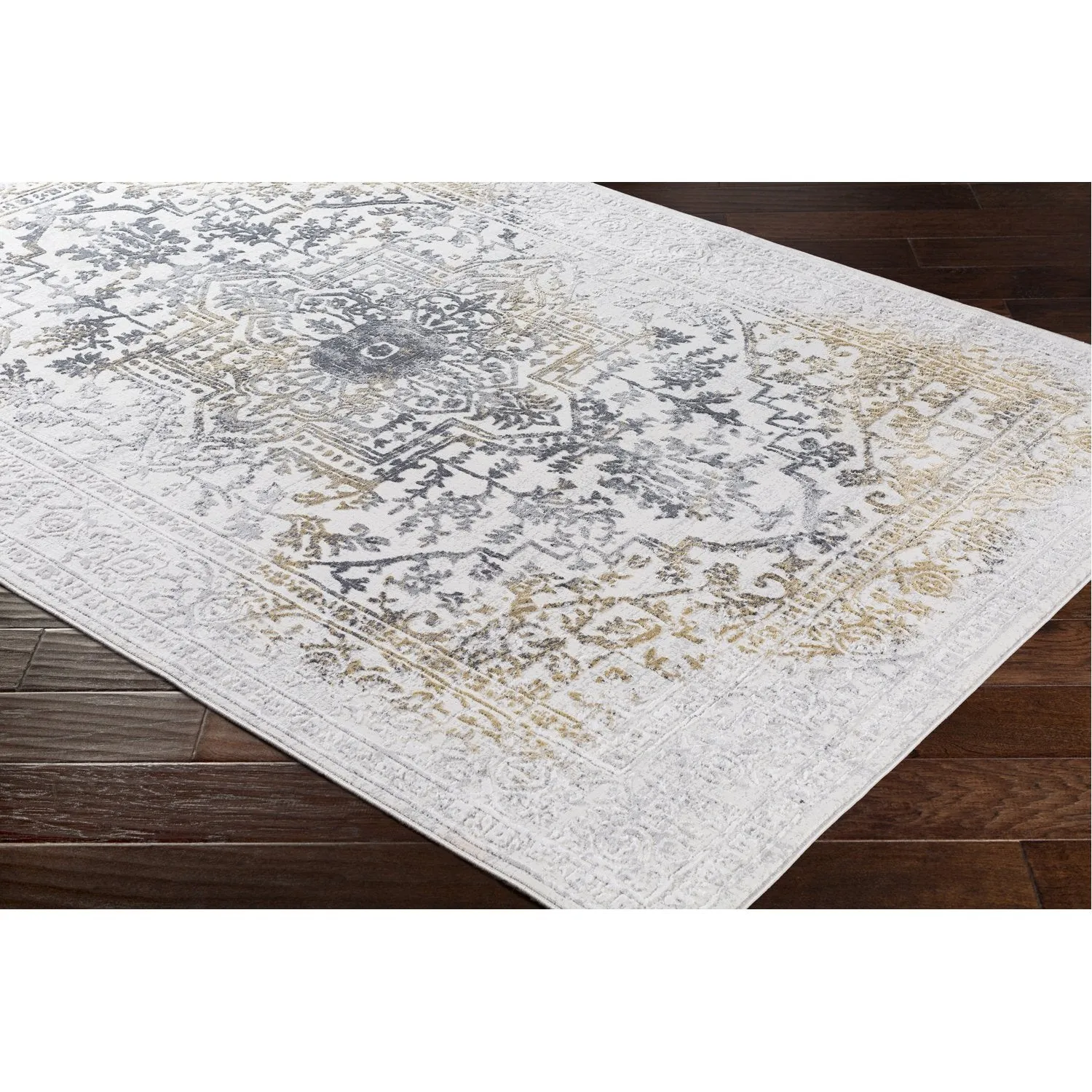 Aisha Rug in Charcoal, Medium Gray, Mustard, Light Gray