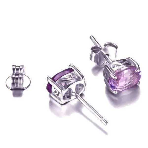 Amethyst 925 Sterling Silver Oval Cut 1.4CTW IOBI Precious Gems Stud Earrings
