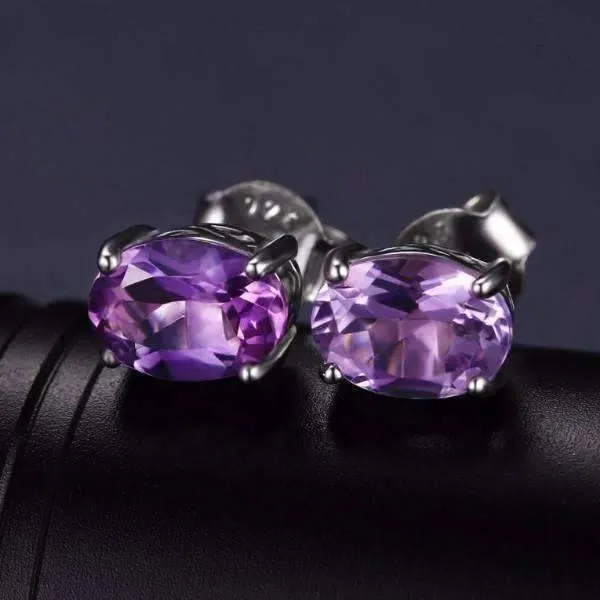 Amethyst 925 Sterling Silver Oval Cut 1.4CTW IOBI Precious Gems Stud Earrings
