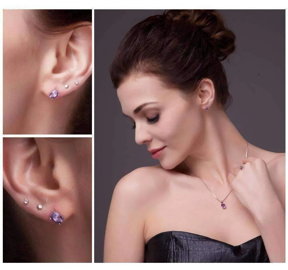 Amethyst 925 Sterling Silver Oval Cut 1.4CTW IOBI Precious Gems Stud Earrings