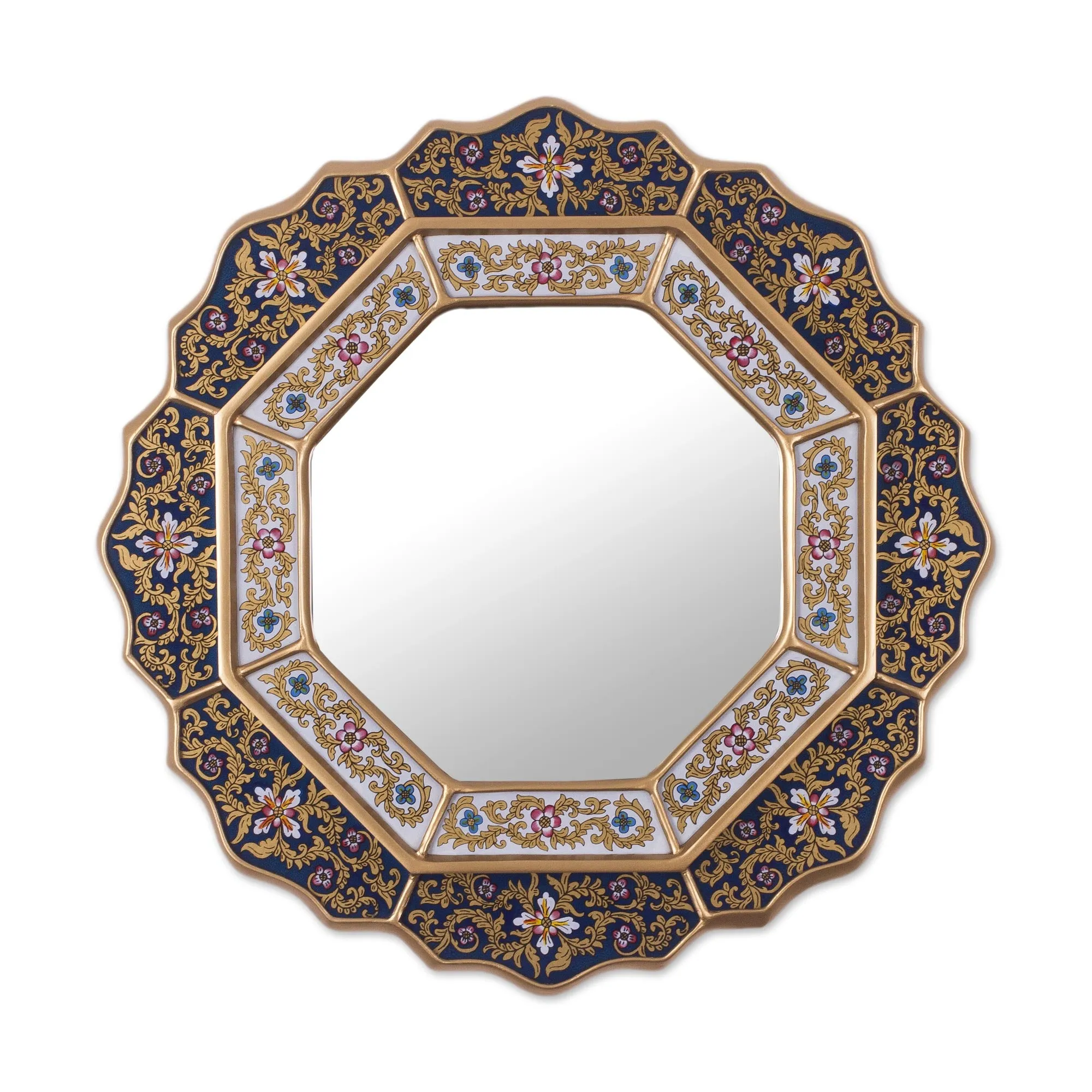 Azure Star Blue Reverse Painted Glass Mirror Handmade in Peru