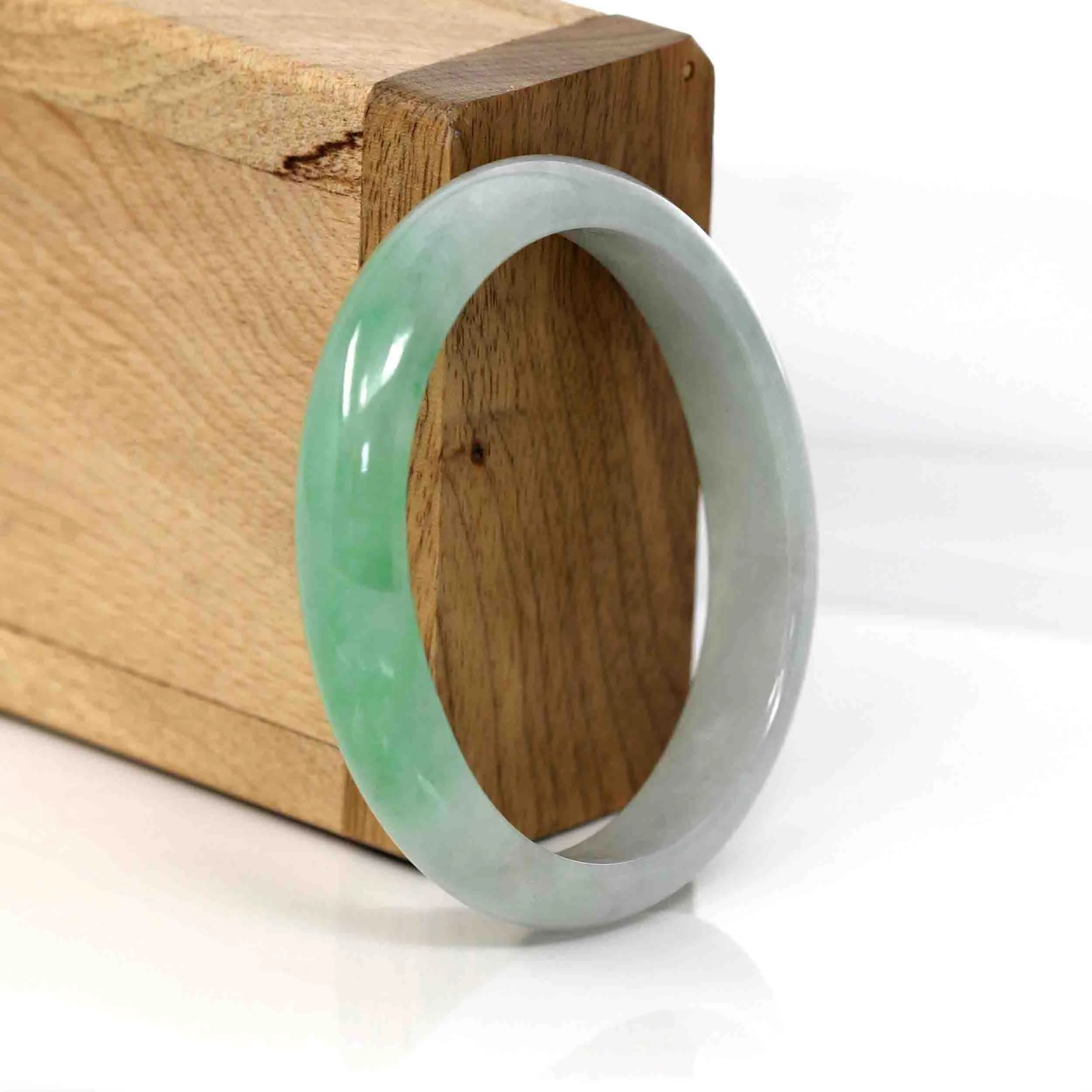 Baikalla Genuine Burmese Green Jadeite Jade Oval Bangle (53.53 mm) #337