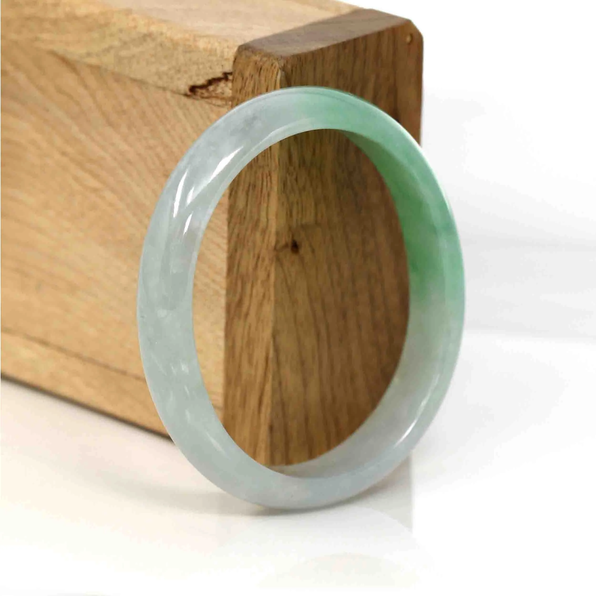 Baikalla Genuine Burmese Green Jadeite Jade Oval Bangle (53.53 mm) #337