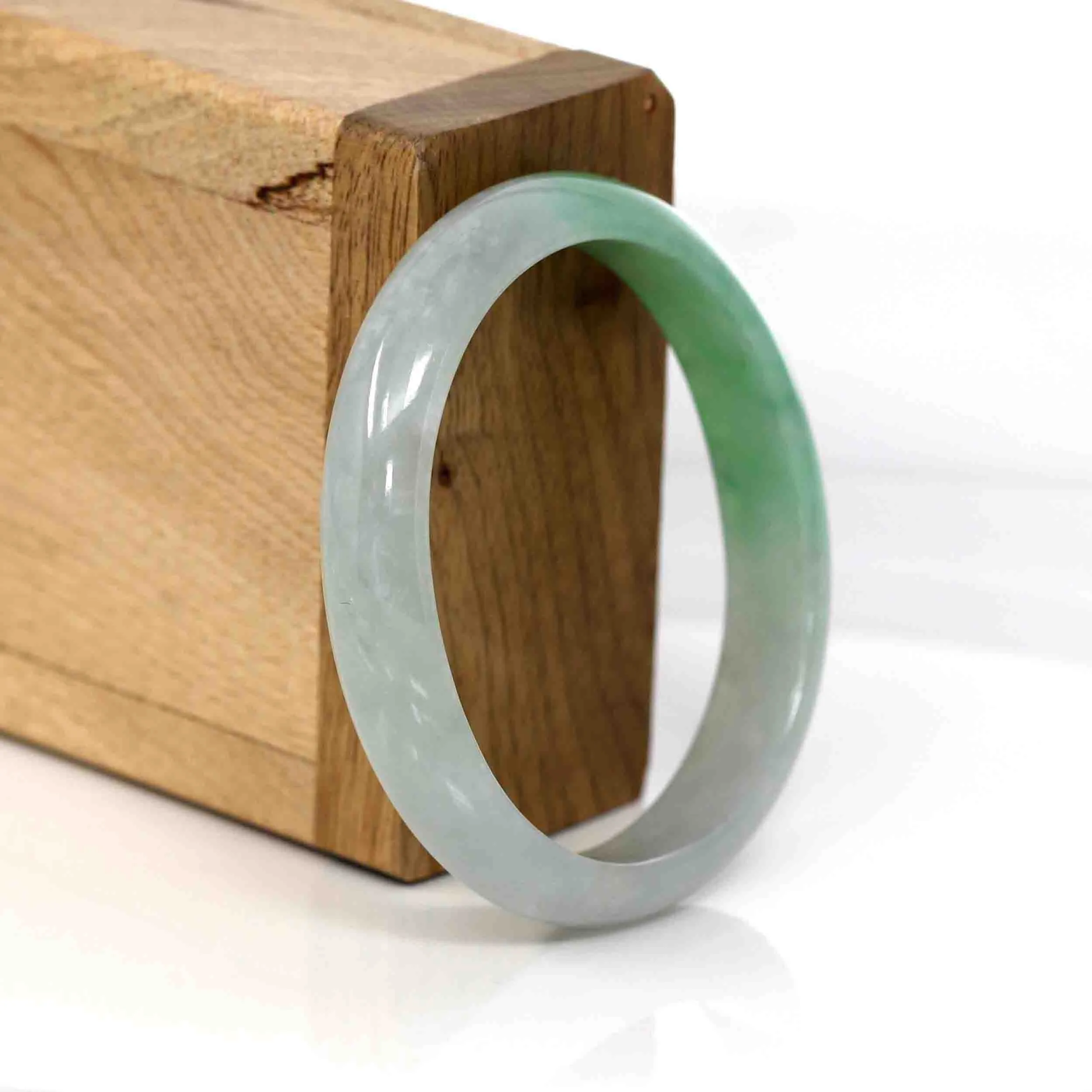 Baikalla Genuine Burmese Green Jadeite Jade Oval Bangle (53.53 mm) #337