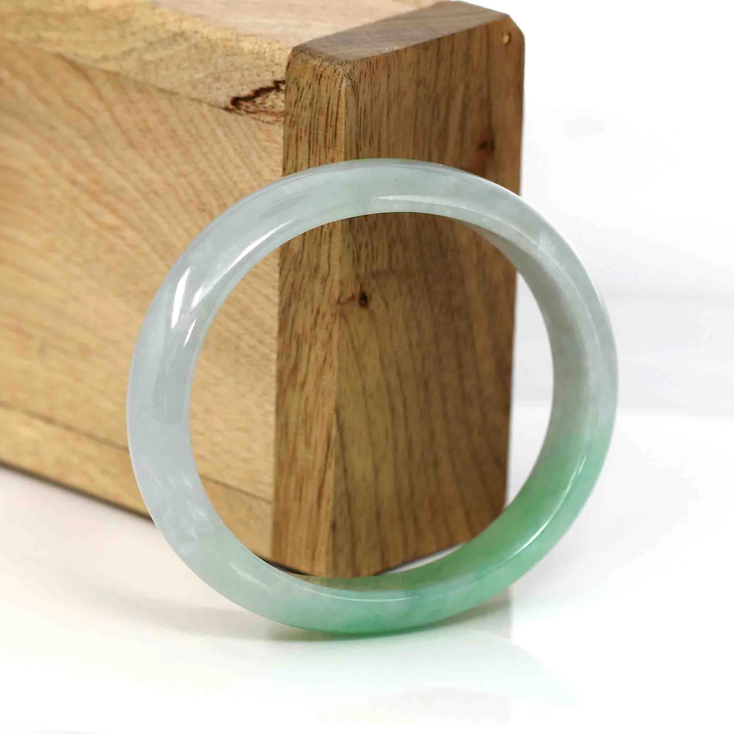 Baikalla Genuine Burmese Green Jadeite Jade Oval Bangle (53.53 mm) #337