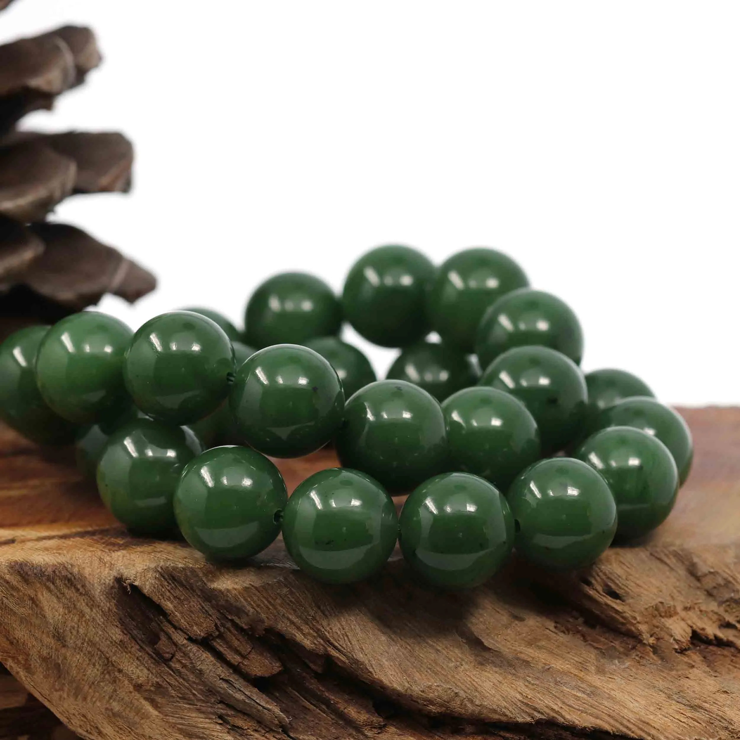Baikalla High Quality Green Nephrite Jade Large Round Beads Men's Bracelet( 14.8mm )