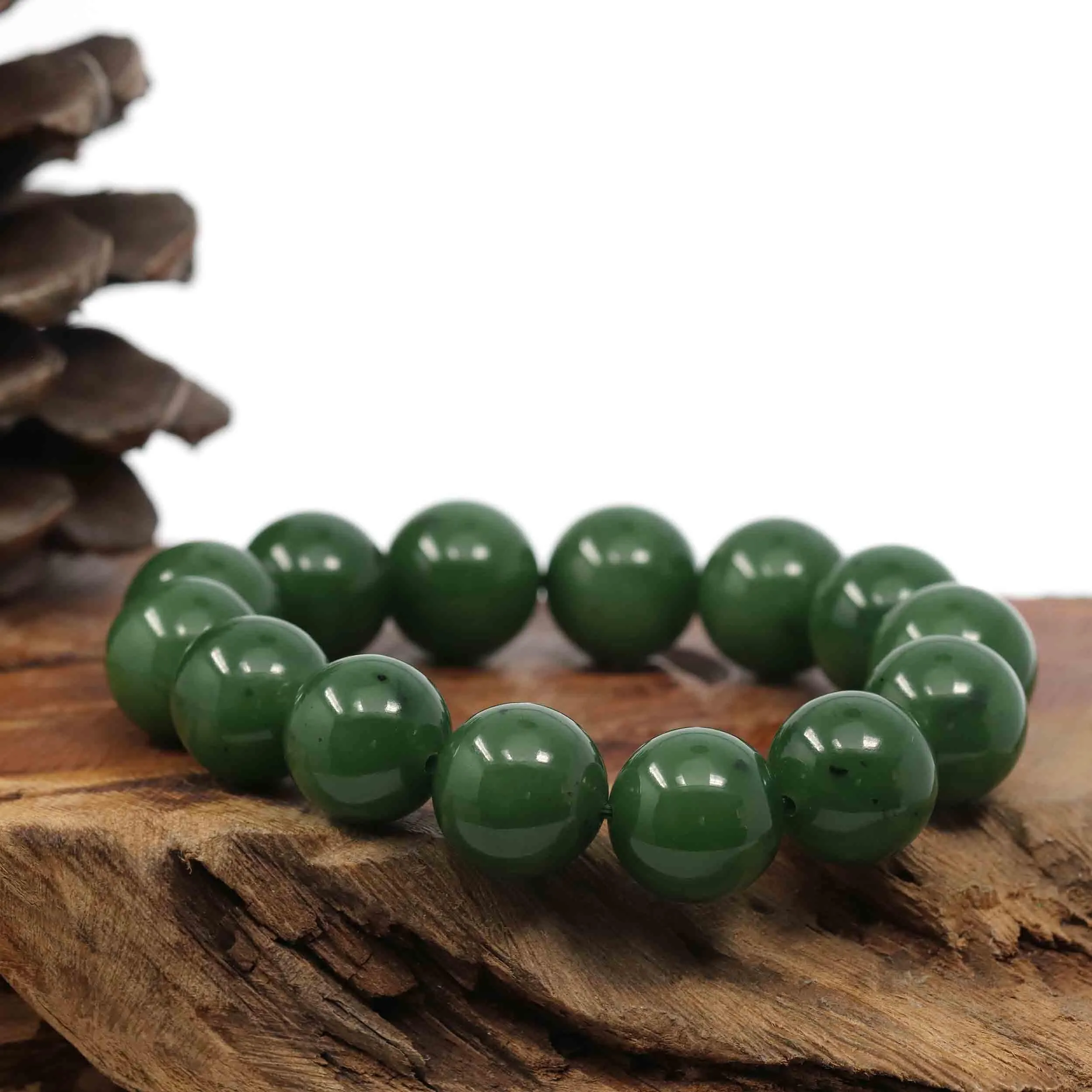 Baikalla High Quality Green Nephrite Jade Large Round Beads Men's Bracelet( 14.8mm )