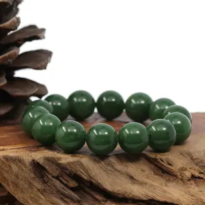 Baikalla High Quality Green Nephrite Jade Large Round Beads Men's Bracelet( 14.8mm )