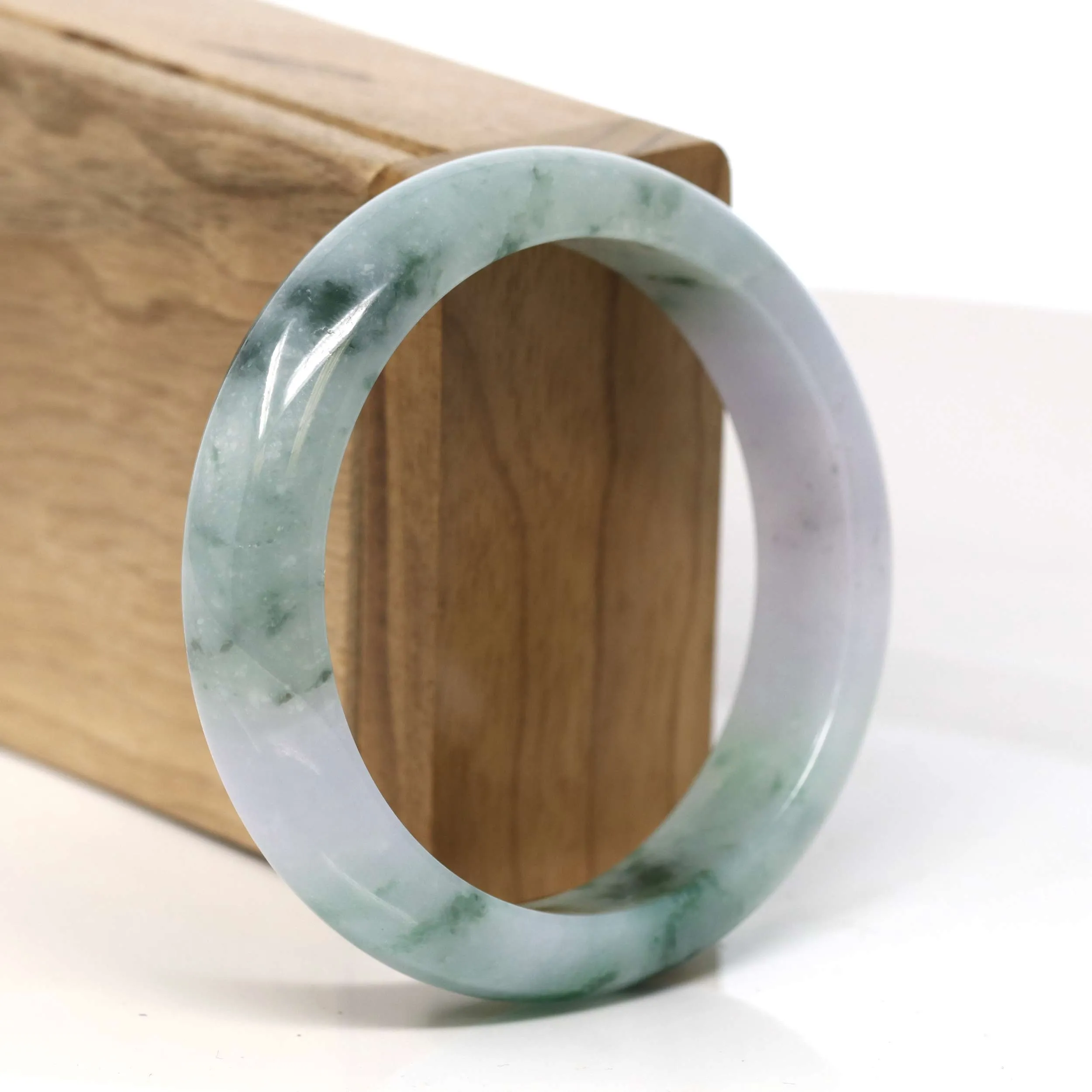Baikalla High Quality "Half Round" Blue Green & Lavender Jadeite Jade Bangle Bracelet (57.54 mm) #T354