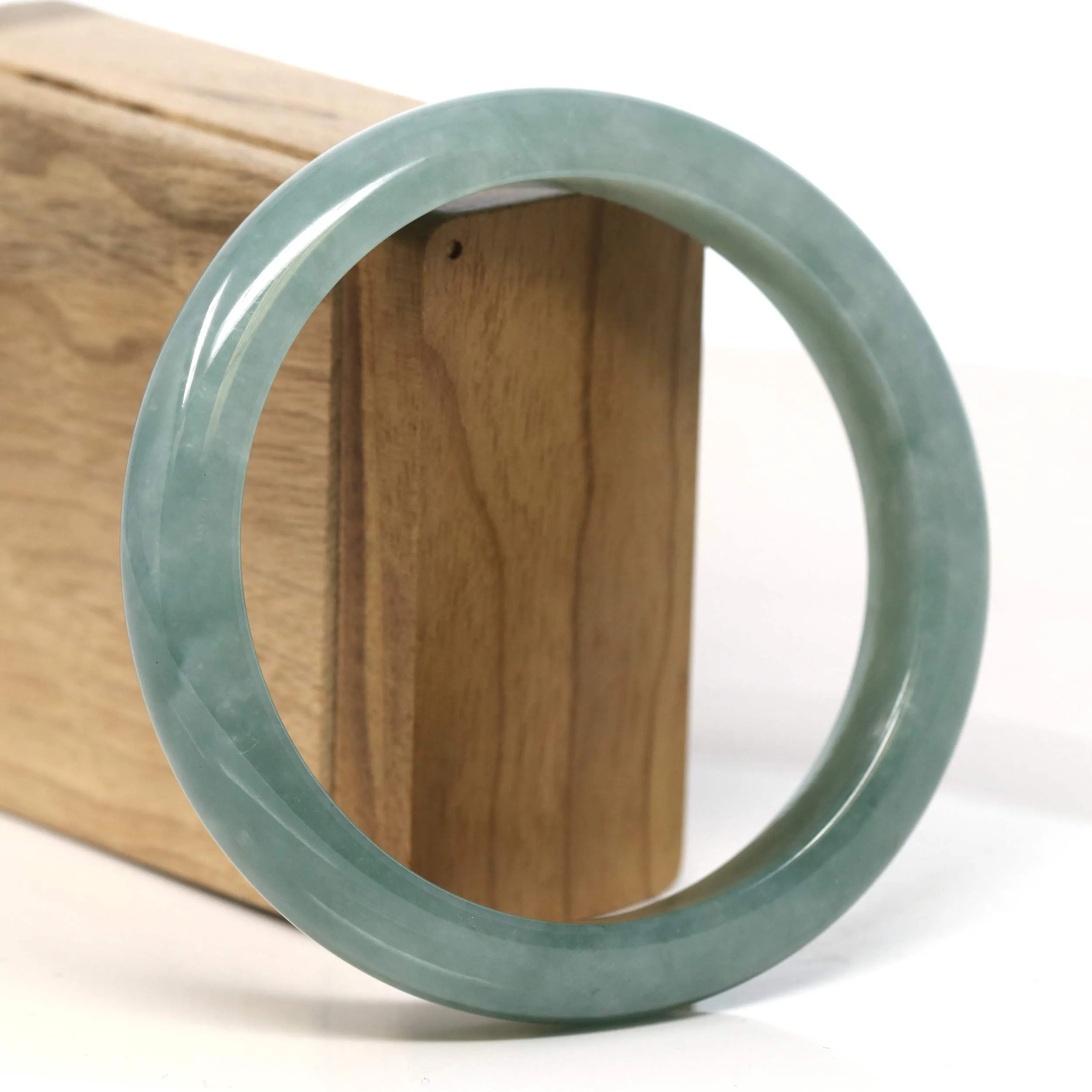 Baikalla "Half Round" Blue-Green Jadeite Jade Bangle Bracelet (63.4 mm) #T402
