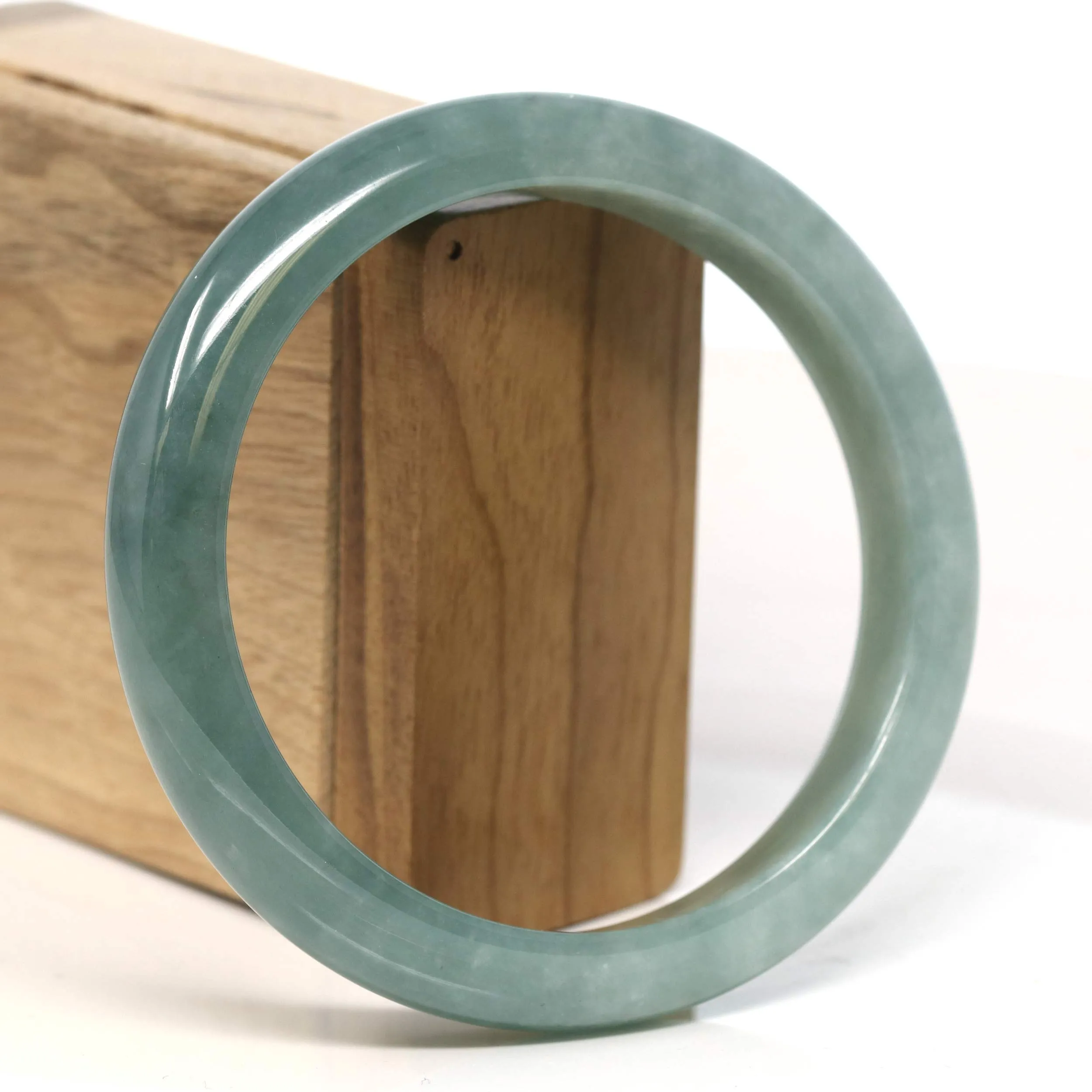Baikalla "Half Round" Blue-Green Jadeite Jade Bangle Bracelet (63.4 mm) #T402