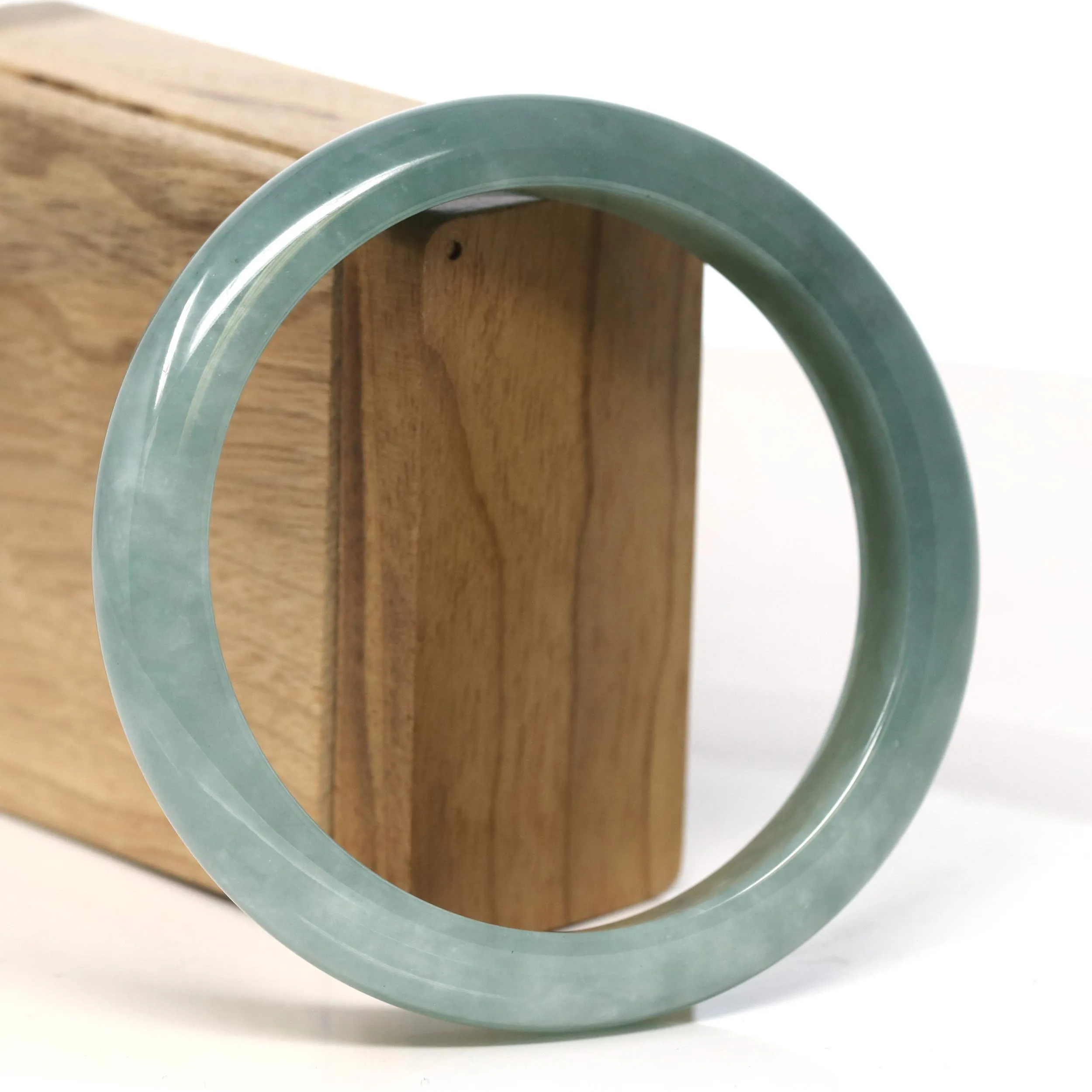 Baikalla "Half Round" Blue-Green Jadeite Jade Bangle Bracelet (63.4 mm) #T402