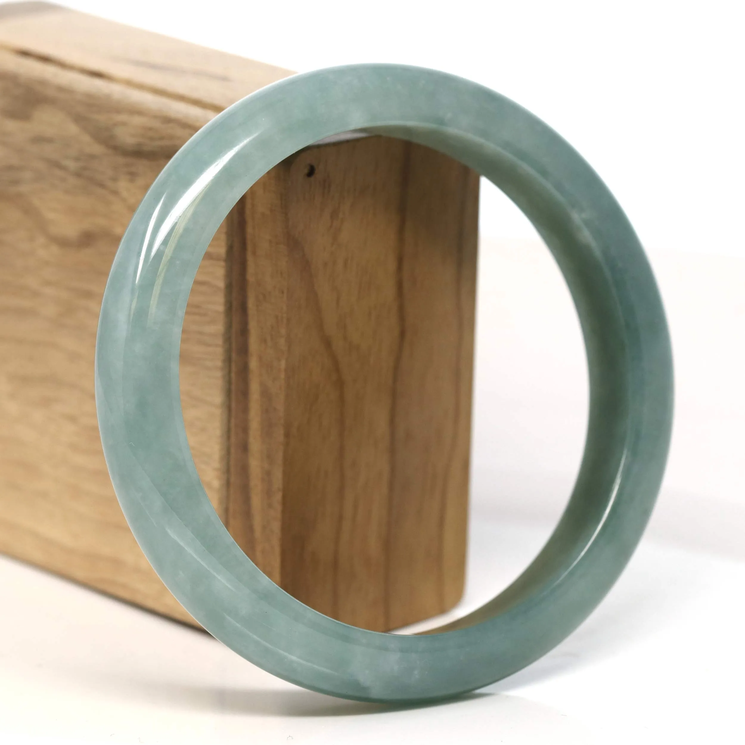 Baikalla "Half Round" Blue-Green Jadeite Jade Bangle Bracelet (63.4 mm) #T402