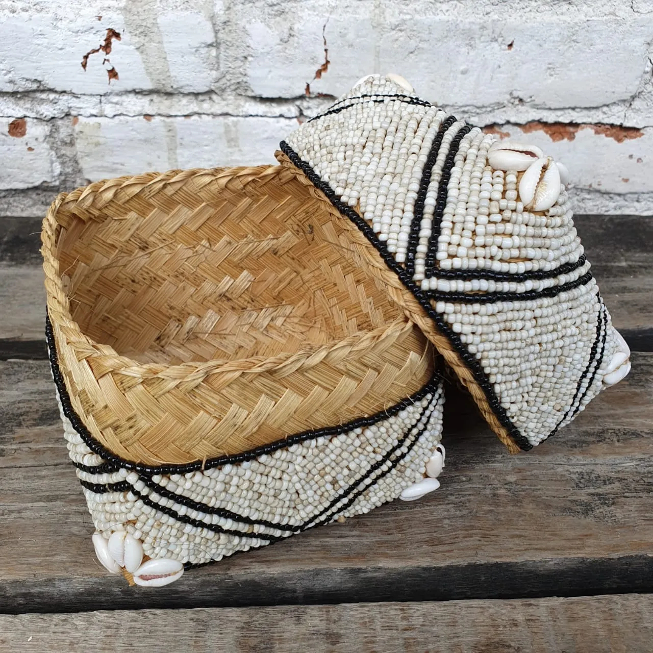 Bead & Shell Bamboo Square Boxes