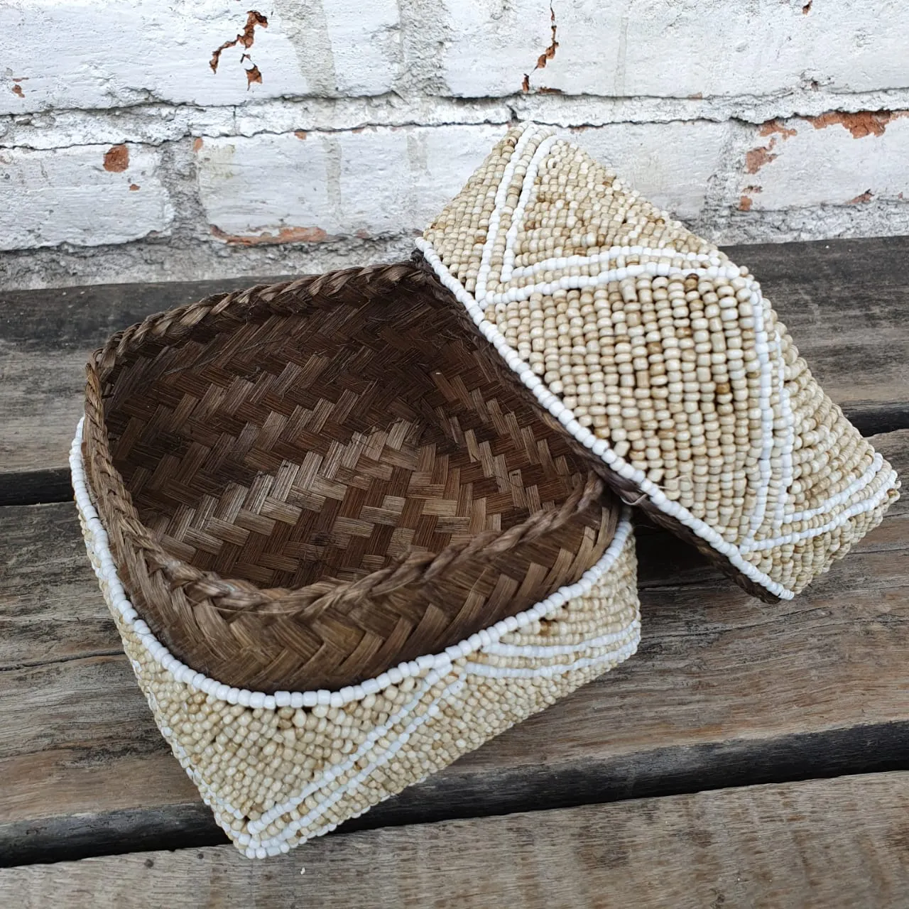 Bead & Shell Bamboo Square Boxes