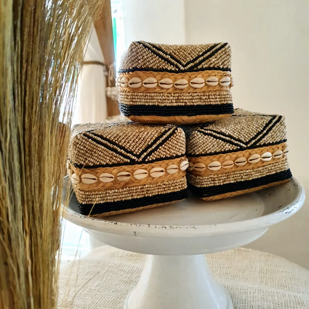 Bead & Shell Natural Bamboo Square Box