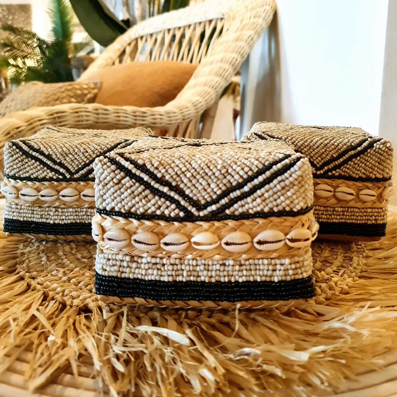 Bead & Shell Natural Bamboo Square Box