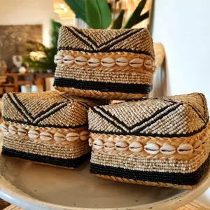 Bead & Shell Natural Bamboo Square Box