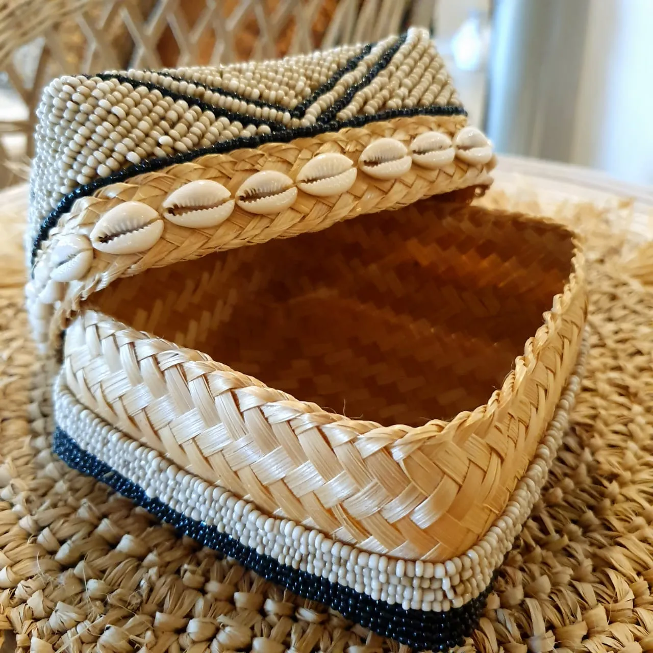Bead & Shell Natural Bamboo Square Box