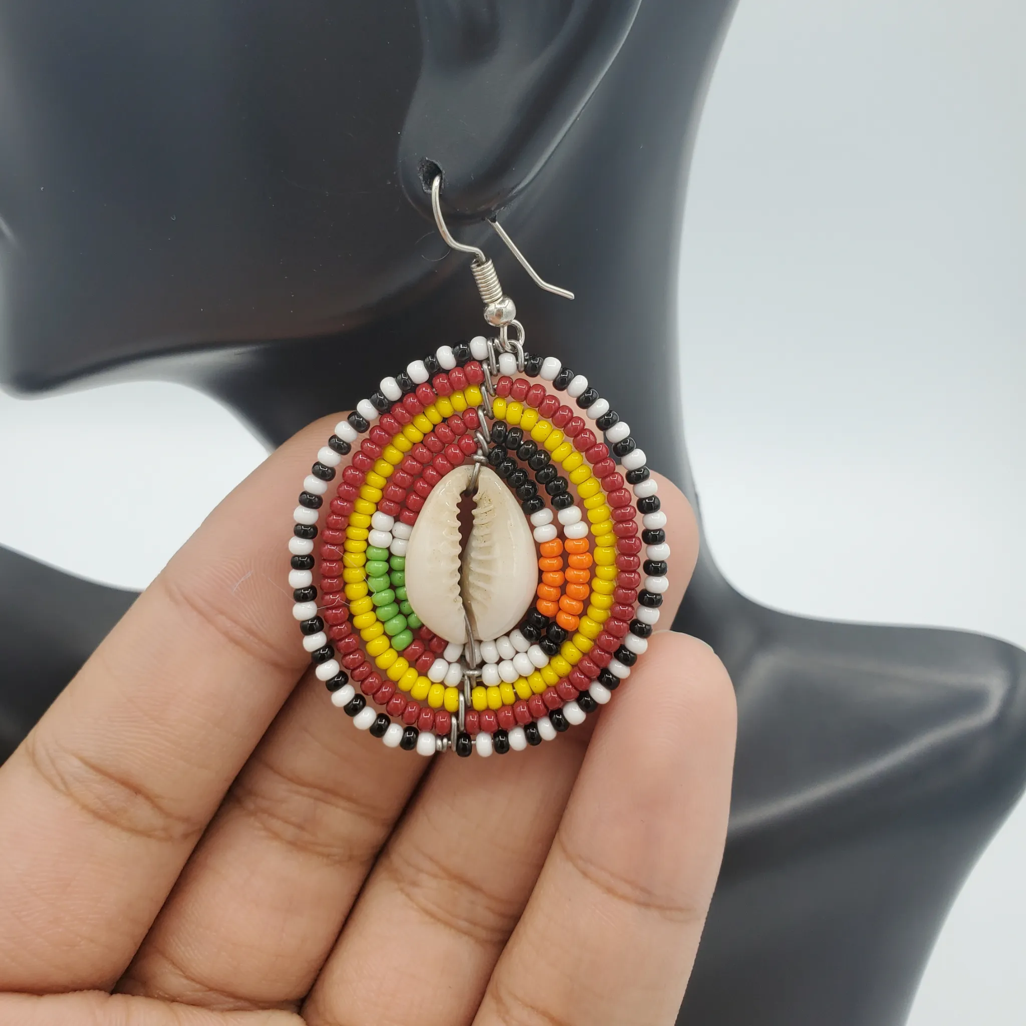 Beads & Cowrie Hoop Earrings