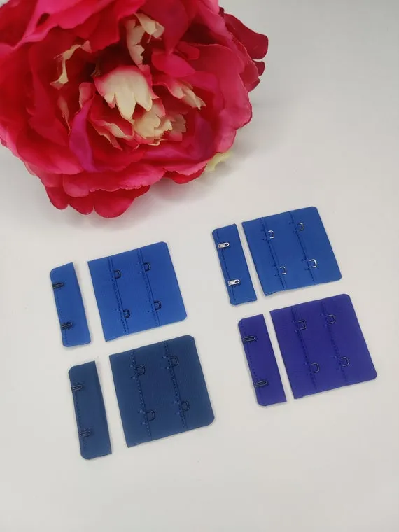 BH-Verschluss 2x2 in blau. Azure blue, kobalt blau, Kornblume, Iris blau.  bra hook&eye, closure, fastener blue shades IDheyex17