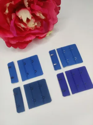 BH-Verschluss 2x2 in blau. Azure blue, kobalt blau, Kornblume, Iris blau.  bra hook&eye, closure, fastener blue shades IDheyex17