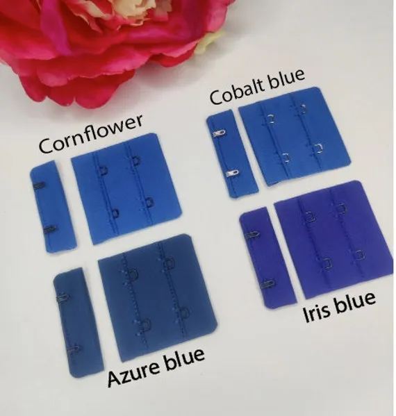 BH-Verschluss 2x2 in blau. Azure blue, kobalt blau, Kornblume, Iris blau.  bra hook&eye, closure, fastener blue shades IDheyex17