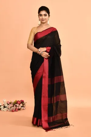 Black Maheshwari Saree With Contrast Resham Border