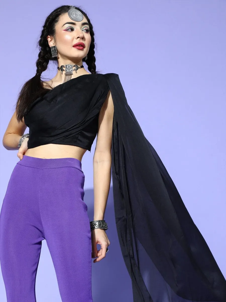 Black Silk Blend Solid Crop Top